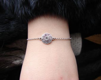 Bracelet Wheel of Eternity Charm Sterling Silver 925, Thin chain delicate bracelet, Armenian Symbol  - Armenian Jewelry, Gift for Her