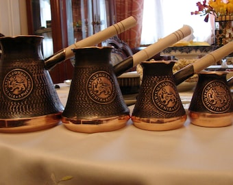 Set of 4 Armenian Handmade Coffee Pot Copper Arabic Coffee Maker Jezve Cezve Ibrik Turka