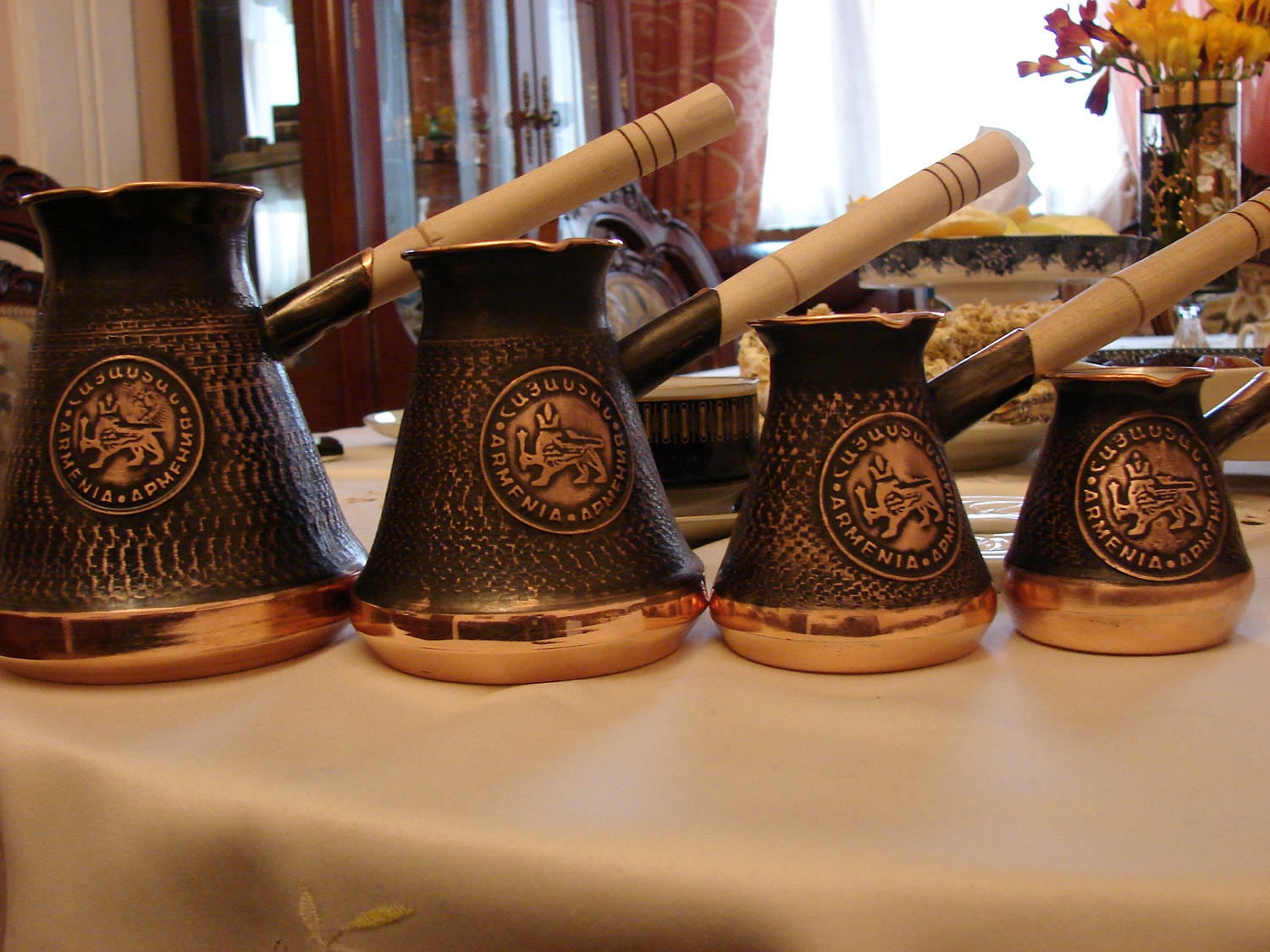 Set of 4 Armenian Handmade Coffee Pot Copper Arabic Coffee Etsy
