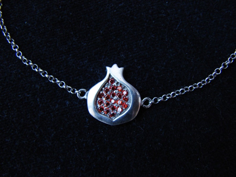 Pomegranate Bracelet 925 Sterling Silver Red Zircon, thin chain delicate bracelet - Armenian Handmade Jewelry, Gift for Her