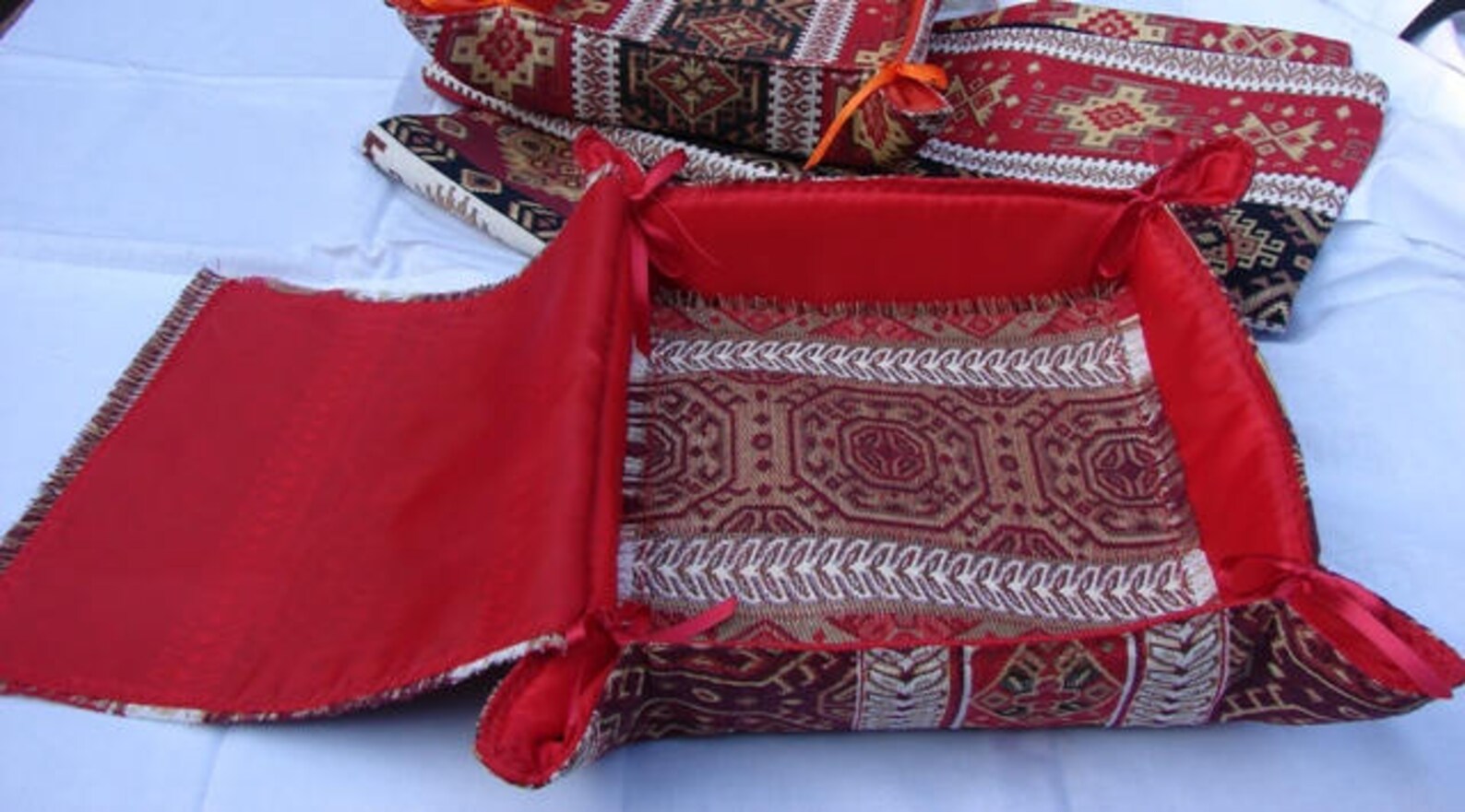 Handmade Fabric Bread Basket With Cover Armenian Carpet Etsy