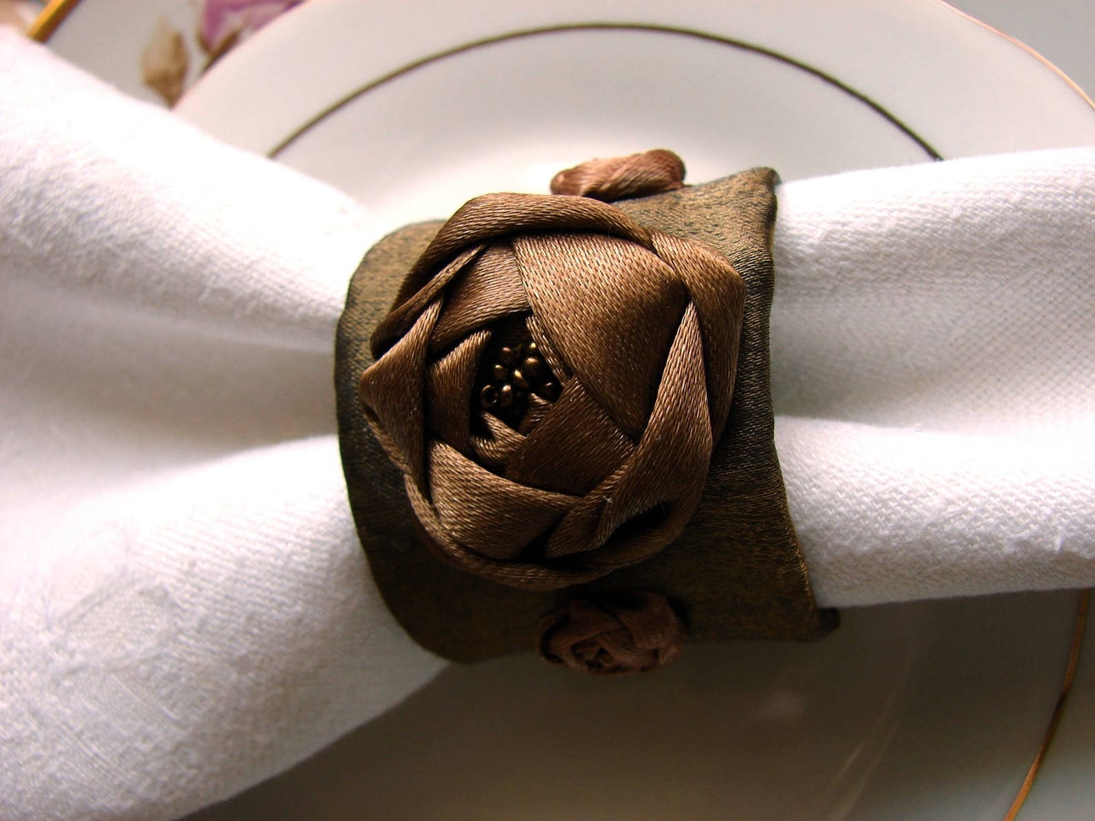 Handmade Napkin Rings Set of 6 in Brown Color with Silk ribbon Etsy