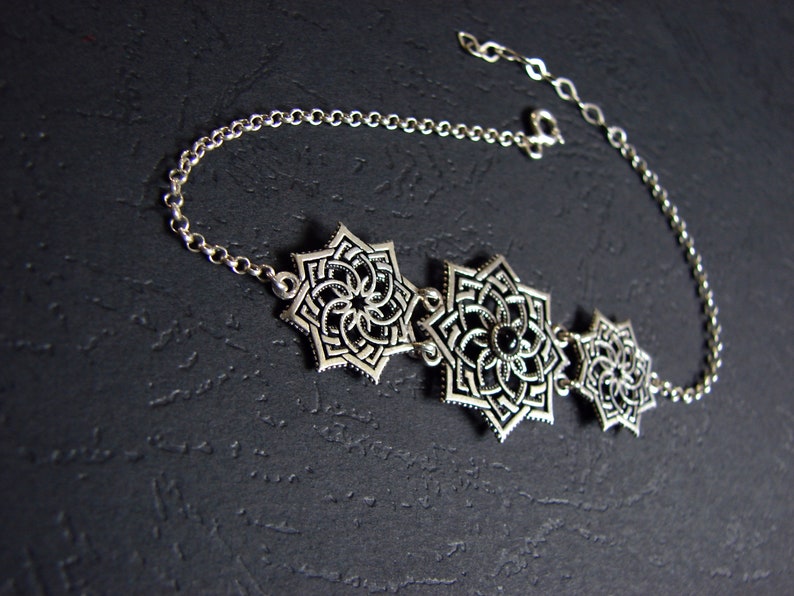 Armenian Ethnic Style Bracelet with eight pointed stars charms, Sterling Silver 925 Bracelet, Armenian Handmade Jewelry, Gift for Her image 9