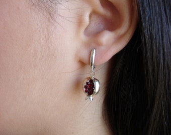 Pomegranate  Earrings Sterling Silver 925 with Red Zircon, Armenian Handmade Jewelry, Gift for Her