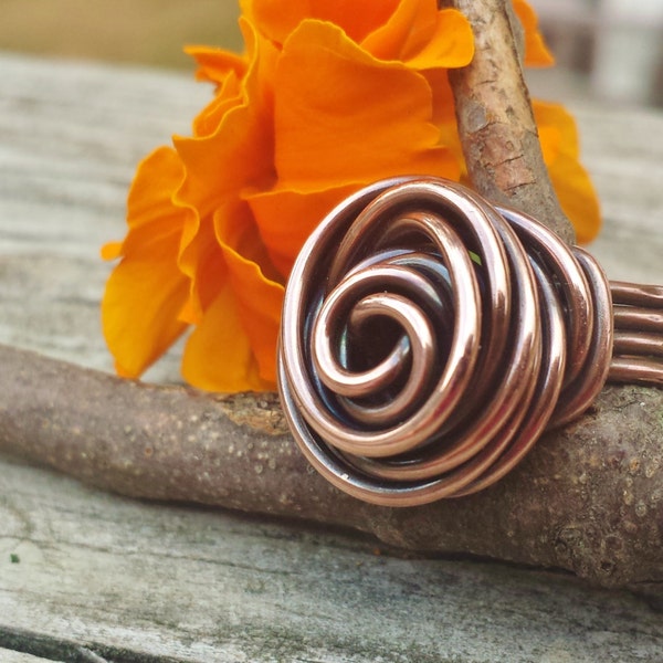 Copper Rosette Ring - Antiqued - Hand Made - Wire Wrapped - Statement Ring