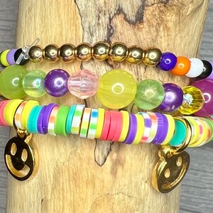 Smiley Face Bracelet Set, friendship bracelets, handmade beaded bracelets, rainbow