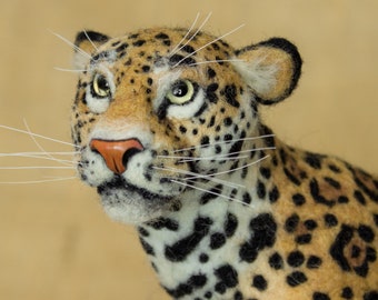 Made to Order Needle Felted Jaguar: Custom needle felted animal sculpture