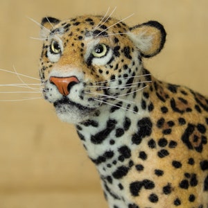 Made to Order Needle Felted Jaguar: Custom needle felted animal sculpture