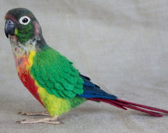 Made to Order Needle Felted Conure Parrot: Custom needle felted animal sculpture