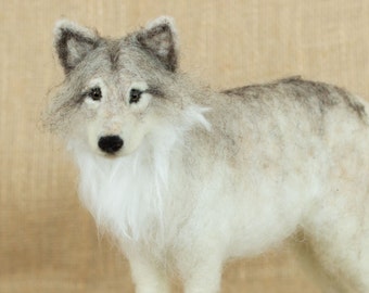 Made to Order Needle Felted Wolf: Custom needle felted animal sculpture