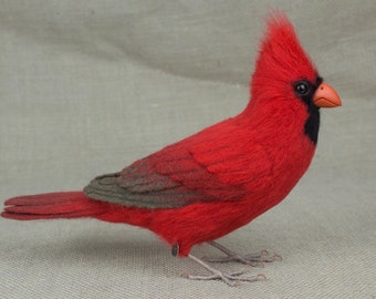 Made to Order Needle Felted Cardinal: Custom needle felted animal sculpture