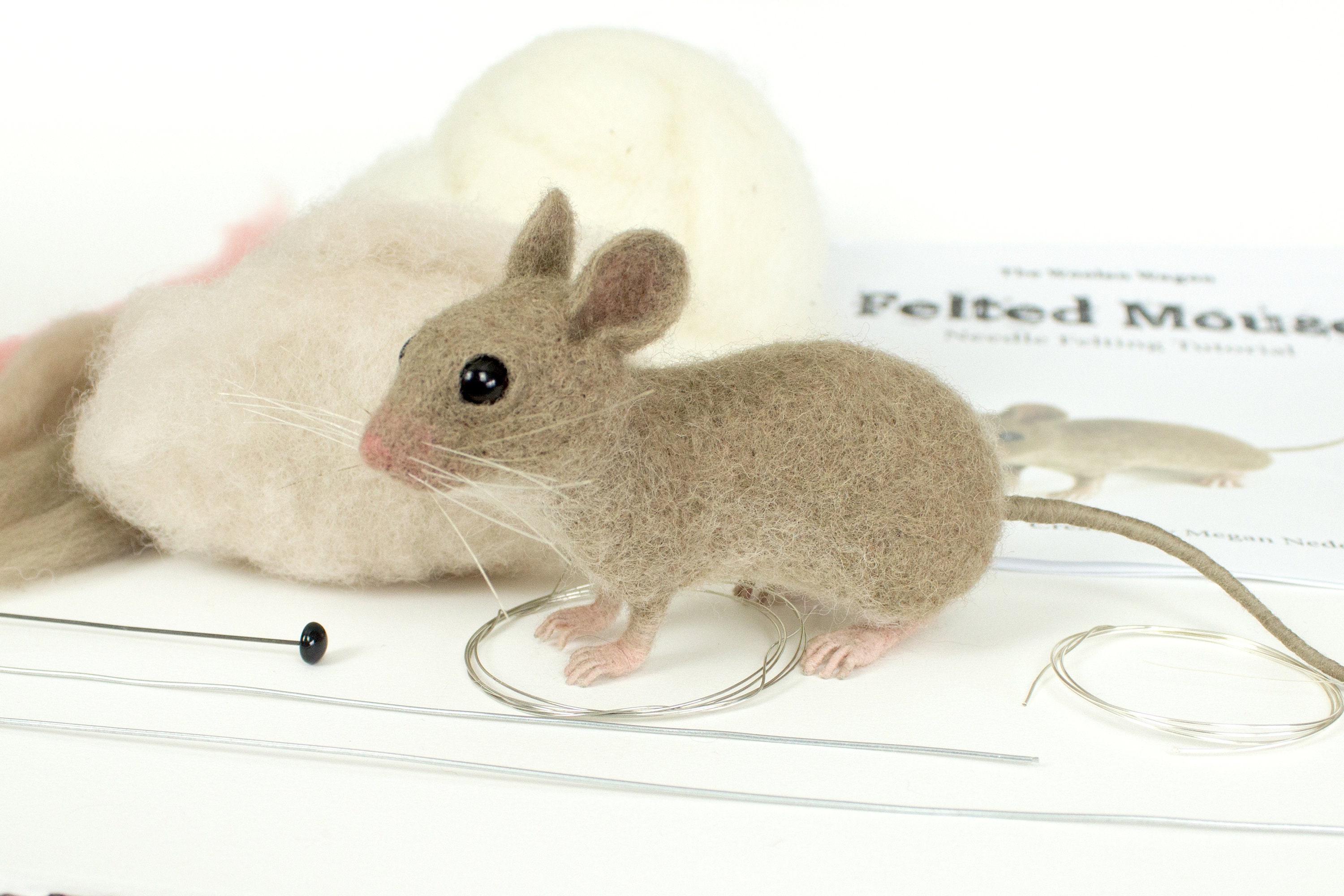 Needle Felting Kit Mouse Learn to Make TWO Cute Mice. Craft Kits for Adults.  A Project for Beginners and a Creative Gift Idea. 