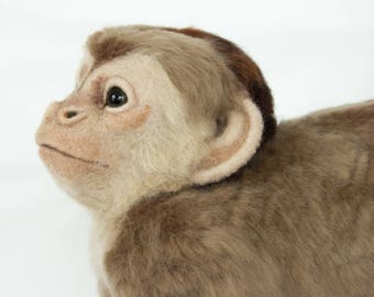 Made to Order Life-Sized Needle Felted Capuchin Monkey: Custom needle felted animal sculpture