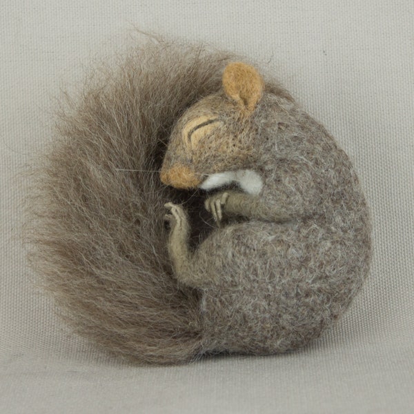 Made to Order Needle Felted Mini Sleeping Squirrel: Custom needle felted animal sculpture