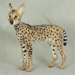 Made to Order Needle Felted Serval: Custom needle felted animal sculpture