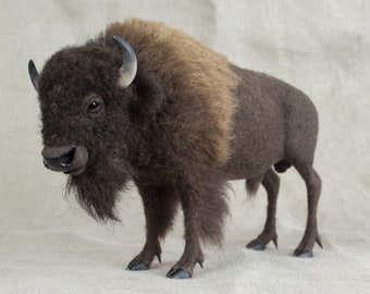 Made to Order Needle Felted Bison: Custom needle felted animal sculpture