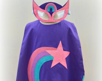 Shooting star rainbow superhero cape and mask