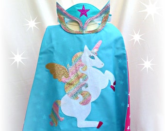 Rainbow unicorn pegasus alicorn superhero cape and mask set