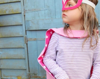 Personalised lightning bolt pink superhero cape and mask set
