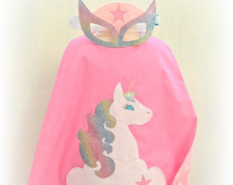 Rainbow unicorn superhero cape and mask set