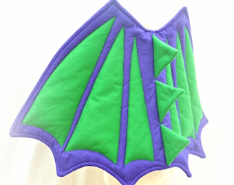 Felt dragon dress up wings, green and purple