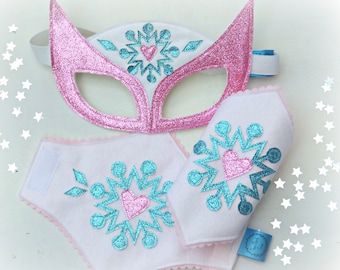 Superhero glitter snowflake cuffs and matching mask