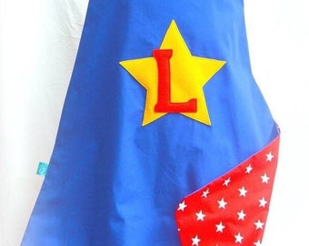 Personalised superhero cape blue and red stars