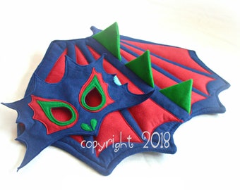 Felt Dragon Wings and Mask Set, Blue, Red, Green