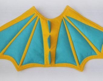 Felt dragon dress up wings, yellow and turquoise