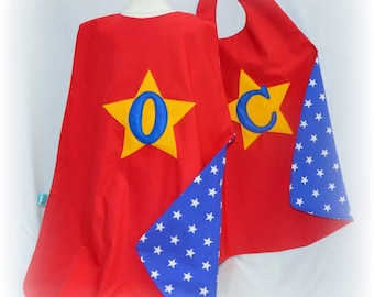 Personalised superhero cape, red and blue stars