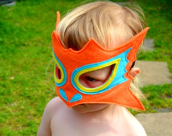 Orange and Blue Felt Dragon Mask