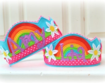 Magical flower rainbow personalised birthday crown