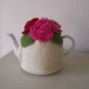 Knitting Pattern  PDF for Summer Roses Tea Cosy (With crochet flowers)