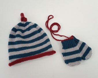 Knitting Pattern for Top Knot Beanie and Mitts Set