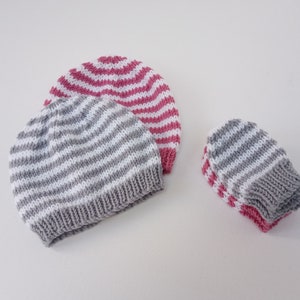 Knitting pattern pdf for Classic Baby Beanie and Mitts Set in ENGLISH only