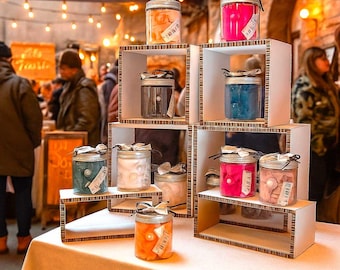 Pro Set – Modular Cardboard Display Cubes (6 pcs per set) – Eco Risers for Fairs, Shops, Jewelry, Food & Beauty