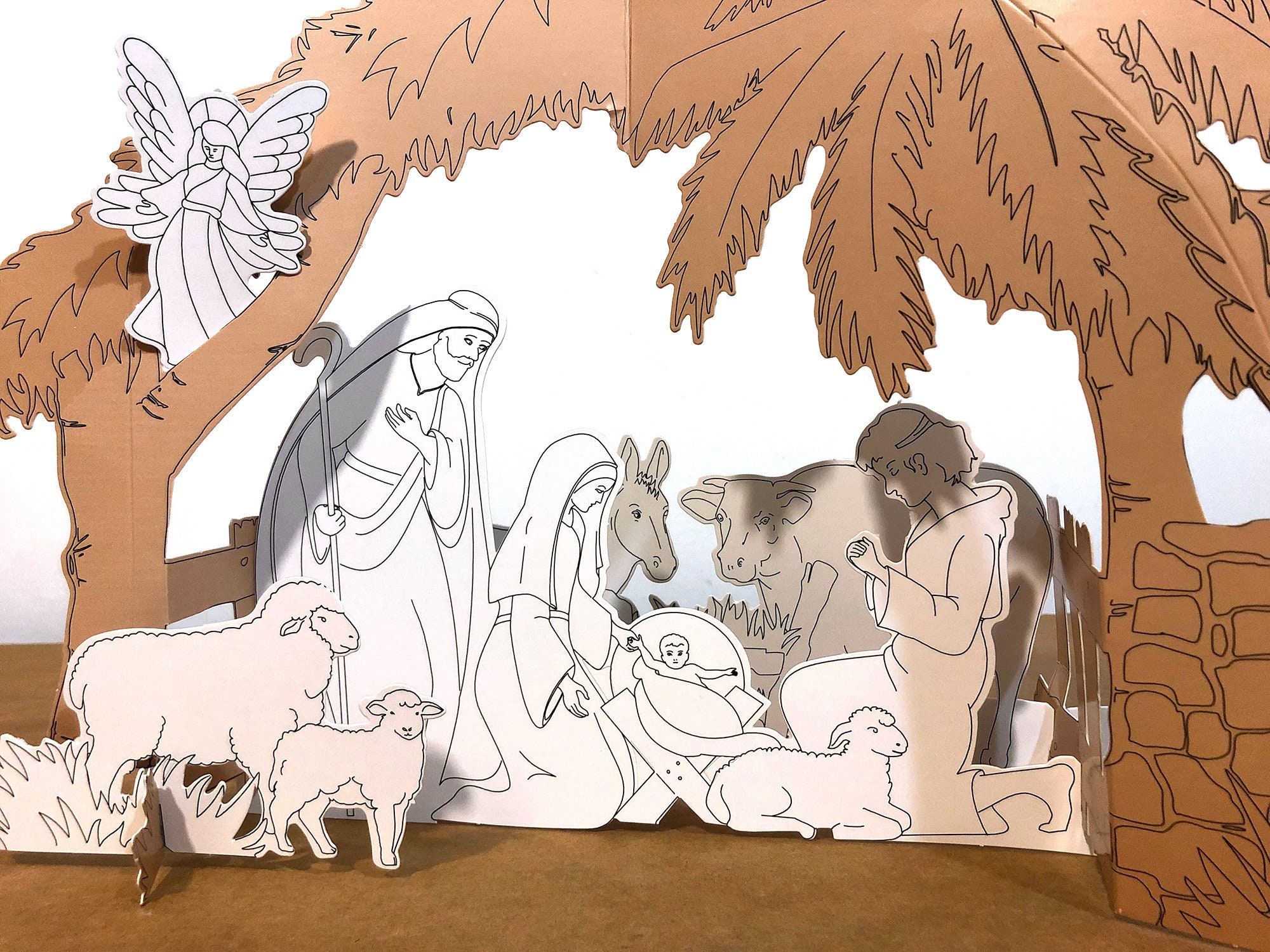 Colorable Nativity Set Kit — Eco Christmas Gift, 3D Cardboard Nativity ...