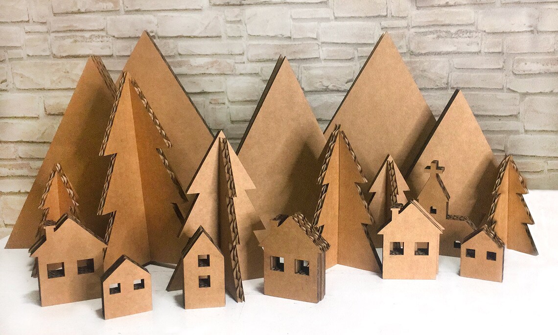 Modern Christmas village set sustainable Christmas ornament Etsy