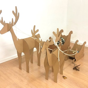 Cardboard Christmas sleigh, Santa sleigh, Christmas decor for shop window, home Christmas ornament, xmas sleigh