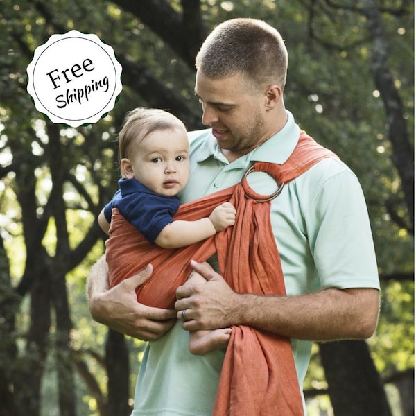 Bibetts Pure Linen Ring Sling Baby Carrier 'Adobe Orange' - CPSIA compliant - Infant, Toddler and Baby Carrier