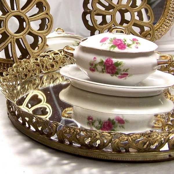 Choose  Round Mid Century Brass Dresser Mirror tray, porcelain casserole, classic style