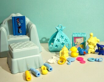 Barbie Blue Nursery Furniture set some old and newer  Mattel with others