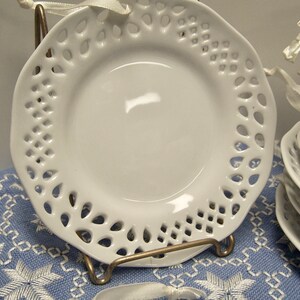 White Porcelain Doily plates with hangers craft supply New Old Stock 10 available image 2