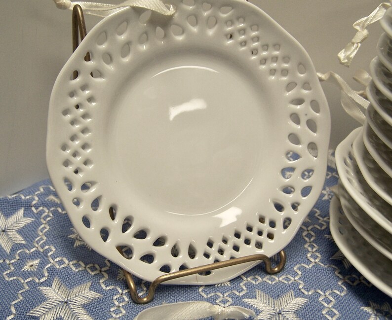 White Porcelain Doily plates with hangers craft supply New Old Stock 10 available image 2