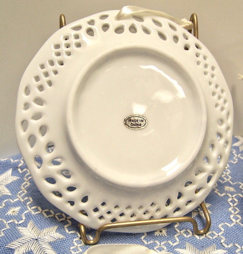 White Porcelain Doily plates with hangers craft supply New Old Stock 10 available image 3