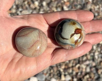 2 piece lot Polychrome Jasper Palm Stones