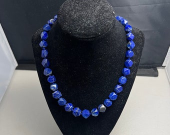 Stunning 19.5" Handcrafted Facet Style Genuine Lapis Lazuli Necklace