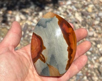 Polychrome Jasper Freeform Flame stands by itself for display