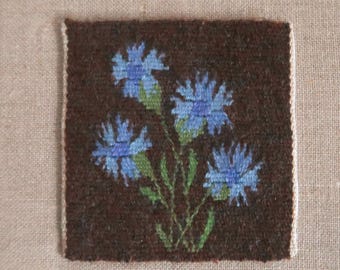 Vintage Flemish weave  &#39;Cornflower&#39; handwoven folk art from Sweden