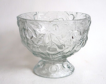 Rudolf Schröter for Joseph Inwald Glass, Cherry pattern in relief, bowl with pedestal, Czech Art Deco fruit bowl / punch bowl.